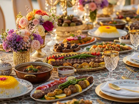 Persisches Hochzeitscatering mit festlich gedeckter Tafel